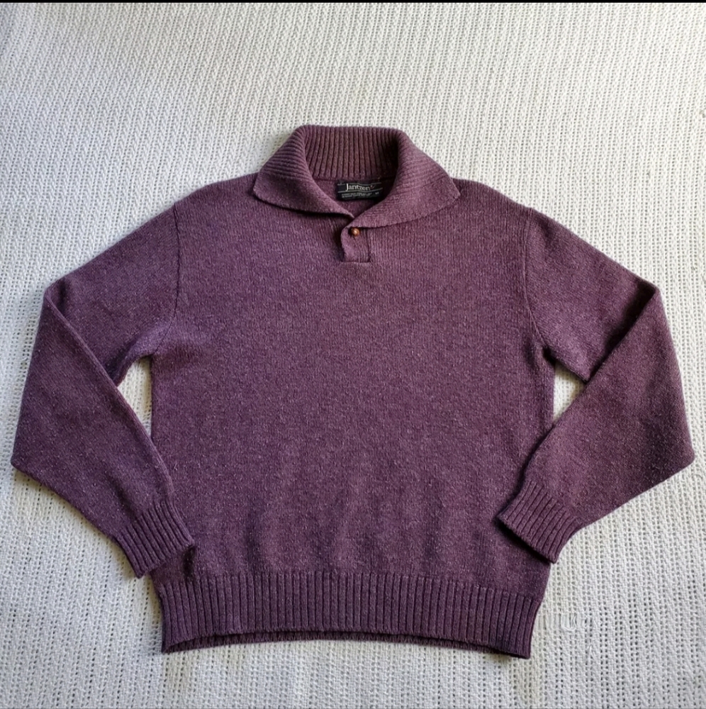 VTG Jantzen Sweater Mens Pullover Size Medium Knit Classic Purple Collared